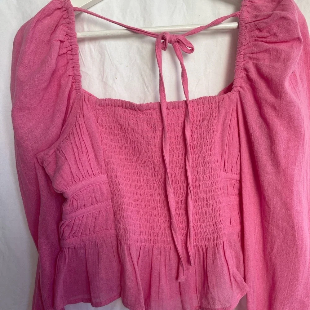 Free People Chloe Aurora Romantic Smocked Peplum Blouse Boho Coquette Size S